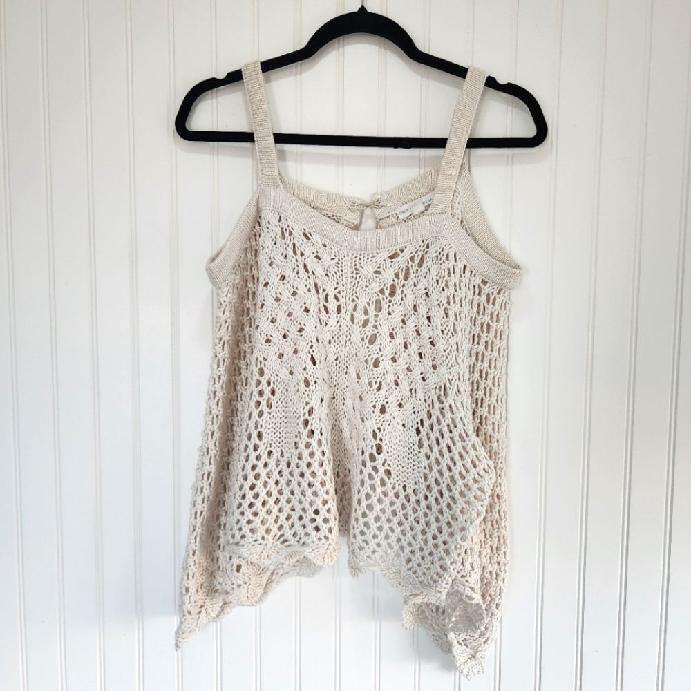 COCO+JAIMESON Oatmeal Crochet Boho Festival Open Back Tank Top XS/S